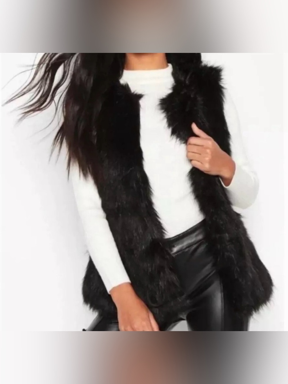 Abercrombie & Fitch Faux Fur Satin Vest in Black Mobwife Size Medium NWT